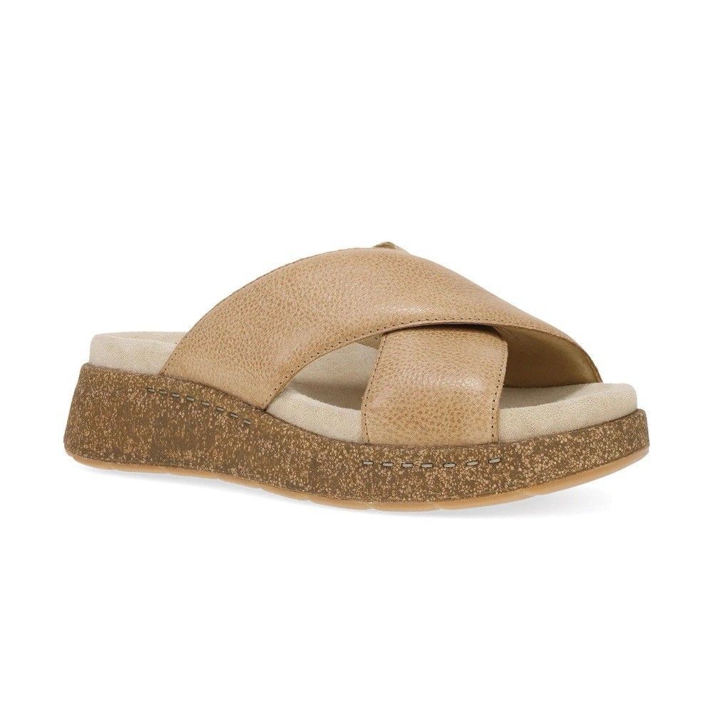 Dansko 38 Sandal Bridget Distressed Honey Tan Cross-Band Women's Slide NIB